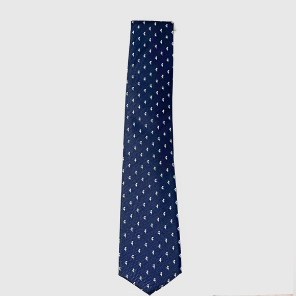 NEW $115 HUGO BOSS Men's Navy Blue Floral Print Made in Italy 100% Silk Tie - Picture 4 of 13